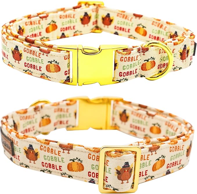 Adjustable Dog Collar for Small Dogs - Thanksgiving Turkey Pet Collar with Bow