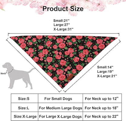 ADOGGYGO Floral Dog Bandana 2 Pack, Reversible Red Pink Rose Pet Scarf Bib, Adjustable Fit Cute Floral Bandanas for Extra Large Dogs Pets (X-Large)