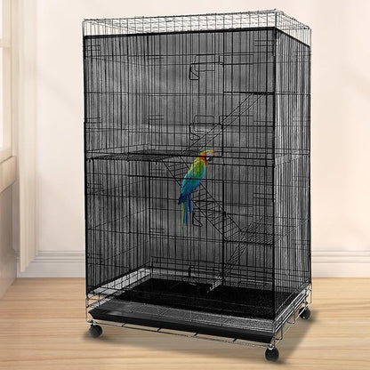 Adjustable Birdcage Seed Feather Catcher Bird Cage Net Cover Soft Skirt Guard Birdcage Nylon Mesh Netting for Parrot (118 x 39.4 Inch) (Black)