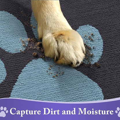Buganda Dog Door Mat for Muddy Paws, Absorbent Dirt Trapper Non Slip Indoor Doormats, Washable Low-Profile Mat for Mud Dogs, Entryway Carpet for Inside Floor (36x24 Inches, Dark Grey and Blue)