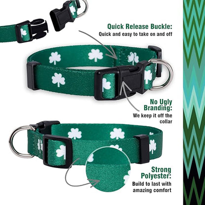 Native Pup St Patricks Dog Collar- Saint Patrick Green Shamrock Pet Collars- St. Patrick’s Lucky Irish- Cute Boy Girl Puppy Gift- Adjustable for Small, Medium, Large Breeds (Shamrock, Medium)