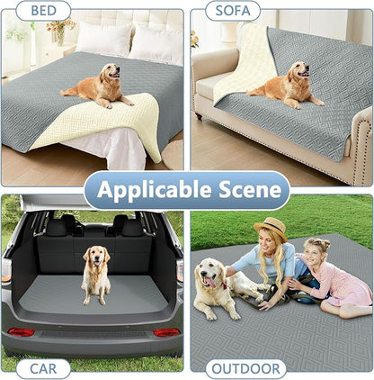 hyha Waterproof Dog Blanket, Soft Dog Bed Cover Pet Blankets, Waterproof Sofa Couch Cover for Dogs Washable, Reversible Pet Couch Covers for Sofa Furniture (52x82 Inch, Grey/Beige)