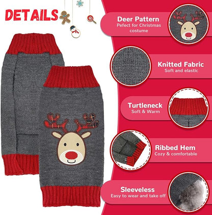 Dog Christmas Sweater Xmas Pet Clothes Cute Gray Reindeer Holiday Puppy Cat Costume New Year Gifts for Small Medium Large Dogs Jumpers (XS, Gray Reindeer)