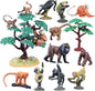 16Pcs Monkey Animal Figures Set, Assorted Wild Primate Toys with Sloth, Mandrill, Ring-Tailed Lemur Gorilla and Trees for Kids Educational Birthday Cake Decoration Party Favor School Projects