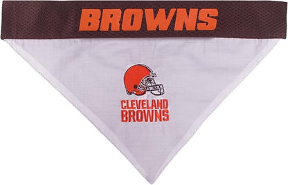 Pets First NFL DOG BANDANA - CLEVELAND BROWNS REVERSIBLE PET BANDANA. 2 Sided Sports Bandana with a PREMIUM Embroidery TEAM LOGO, Small/Medium. - 2 Sizes & 32 NFL Teams available