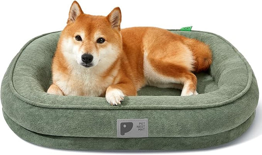 Orthopedic Dog Bed for Medium Dog, Washable with Removable Cover&Non-Slip Bottom with Four-Sided Bolster Cushions,Fluffy Bed Medium Size Green M