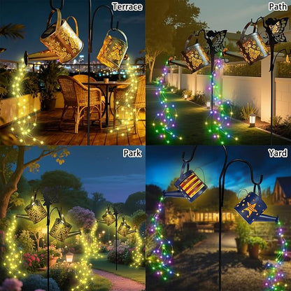 DDQ Solar Watering Can Lights, Warm White/Color LED with Shepherd Hook, IP65 Waterproof Metal Garden Decor, Auto On/Off for Patio Backyard for Mom Birthday Christmas
