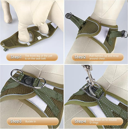 YIMEIS Dog Harness and Leash Set, No Pull Soft Mesh Pet Harness, Reflective Adjustable Puppy Vest for Small Medium Large Dogs, Cats (Army Green, Medium (Pack of 1)