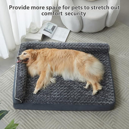 BFPETHOME Extra Large Orthopedic Dog Bed, L-Shaped Pet Bed for Dogs up to 100 lbs, Waterproof, Removable Washable Cover, Non-Slip Base, 48 x 35 x 7.5 inches, Dark Grey