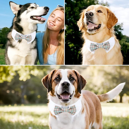 Segarty Dog Bow Tie Neck Girth 16.5-21.2in, Adjustable Blue Khaki Plaid Bowtie Collar for Extra Large Dogs, Pet Necktie Tuxedo Comfortable Cotton Grooming Accessory for Formal Wedding Holiday Birthday