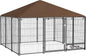 PawHut Outside Dog Kennel, 7' x 7' x 5' Puppy Play Pen with Canopy, Garden Playpen Fence Crate Enclosure Cage Rotating Bowl, for Dogs, Chickens, Ducks, Black