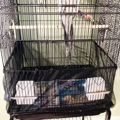 Allazone Bird Cage Seed Catcher, Large Bird Cage Cover, 75-118'' Universal Adjustable Birdcage Cover Skirt Soft Airy Nylon Mesh Net for Parakeet Macaw African Round Square Cage, Black