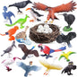 SIENON 23Pcs Birds Toys Playset, Assorted Wildlife Bird Figures with Nest, Raven, Kiwi, Ostrich, Macaw, Golden Eagle for Kids Educational Birthday Cake Décor Garden Accessories School Project