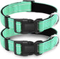 2 Pack Reflective Dog Collar with Safety Locking Buckle, Adjustable Soft Breathable Comfortable Nylon Pet Collar for Small, Medium and Large Dogs, Turquoise, S