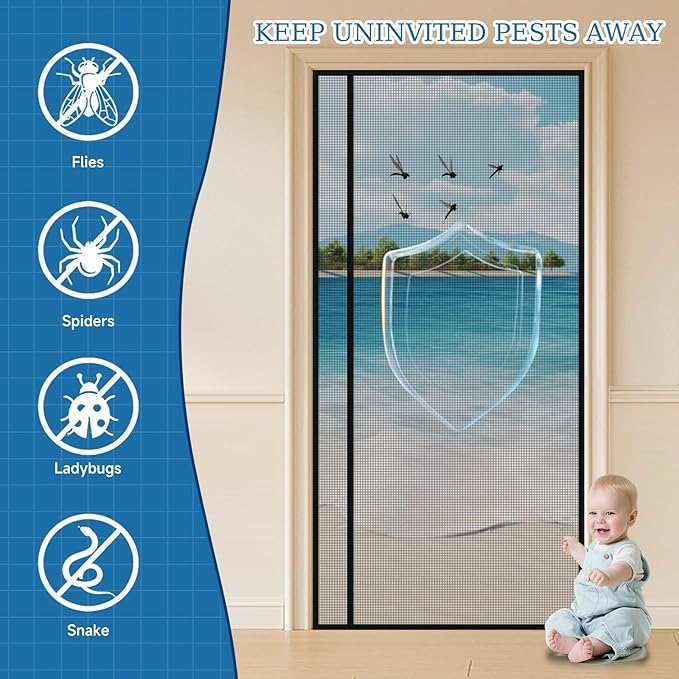 Magnetic Screen Door Left Right Side Opening Upgraded PET Mesh Greater Than Fiberglass and Polyester,Keep Bugs Out,Pet & Kid Friendly,Suitable for Sliding Doors,Patio French Doors-37" X 81"