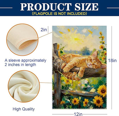 Spring Summer Garden Flag 12x18 inches Double Sided Sleeping Orange Tabby Cat Banner for Porch Yard Patio Spring Summer Home Decorations