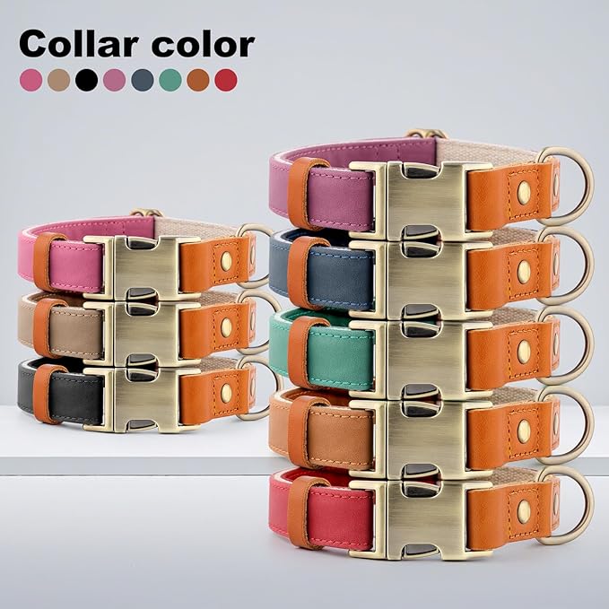 Plutus Pet Genuine Leather & Hemp Dog Collar – Adjustable Heavy Duty Pet Collar with Quick Release Metal Buckle, Soft & Stylish for Puppy and Small, Medium, Large Dogs (Black, M)