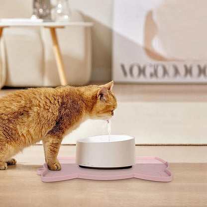 Coomazy Cat Food & Water Mat, Thicker Non-Slip Silicone Mat with Raised Edge (Pink, Medium)