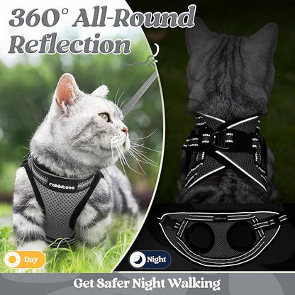 rabbitgoo Cat Harness and Leash Set for Walking Escape Proof, Adjustable Soft Kittens Vest with Reflective Strip for Cats, Comfortable Outdoor Vest, Grey, L