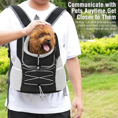 Pawaboo Pet Dog Carrier Backpack, Puppy Dog Travel Front Carrier for Small Medium Dogs Cats, Adjustable Breathable Dog Carrying Backpack with Safety Strips for Hiking, Walking (Black M Up to 10 lbs)