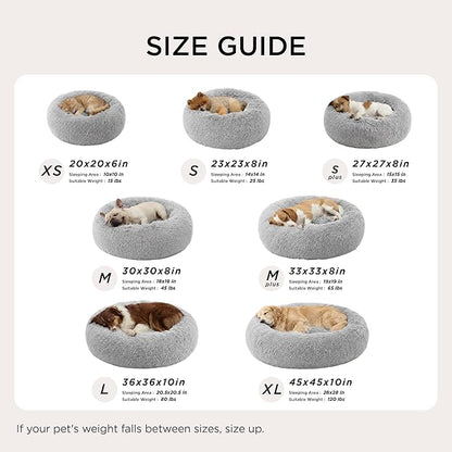 Bedsure Calming Dog Bed for Small Dogs - Donut Washable Small Pet Bed, 23 inches Anti-Slip Round Fluffy Plush Faux Fur Large Cat Bed, Fits up to 25 lbs Pets, Pale Grey