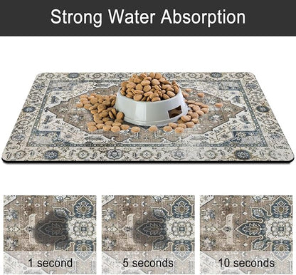 Dog Food Mats for Floors, Absorbent and Quick-Drying Pet Cat Food Mat,Anti-Fouling and Easy-to-Clean Pet Feeding Mat,Dog Bowl Mat for Messy Drinking Water Bowls.16 x24, Bohemia Style