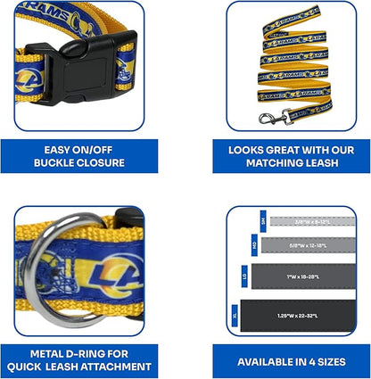 NFL PET Collar Los Angeles Rams Dog Collar, Small Football Team Collar for Dogs & Cats. A Shiny & Colorful Cat Collar & Dog Collar Licensed by The NFL