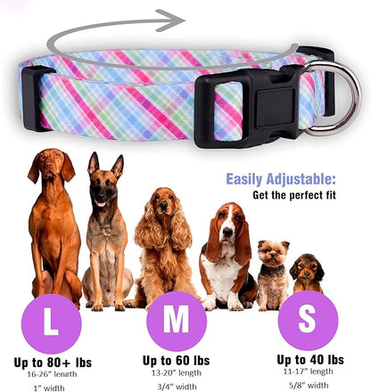 Native Pup Easter Dog Collar, Cute Spring Gift for Puppies, Pink Pastel, Eggs, Chicks, Bunny Adjustable for Small, Medium, Large Breeds (Pastel, Large)