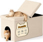 3-in-1 Cat Litter Box Enclosure with Odor Control, Multi-Functional Hidden Litter Box Furniture Bench, Dog Proof, Space-Saving Ottoman Cabinet with Flip-Up Lid, Storage Footrest, Beige