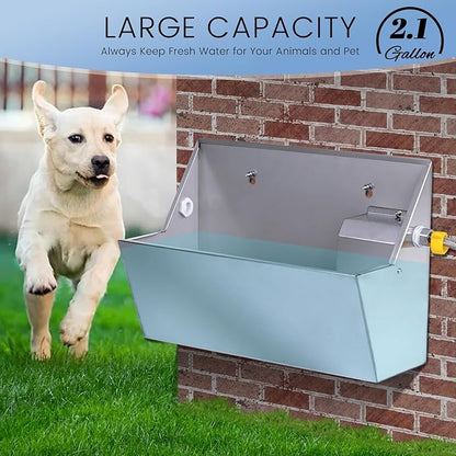 Automatic Water Dispenser for Dog,2.1 Gallon Dog Water Bowl Dispenser for Outdoor,304 Stainless Steel Automatic Pet Waterer for Cat Chicken Livestock (Drainage Hole)