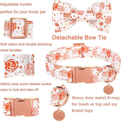 UP URAR PUP Valentine's Dog Collar With Bowtie for Puppy Girl Boy Dog or Cat, Gift Collar With Metal Buckle, Wedding Dog Collar, White, XS