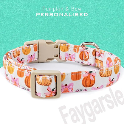 Faygarsle Fall Pumpkin Pattern Dog Collar with Charm, Adjustable Neckwear for Small Medium Large Dogs, Orange and Pink for Small Medium Large Dogs M