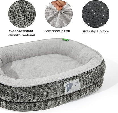 Dog Bed Medium Size Dog,Orthopedic Bed with Removable Cover&Non-Slip Bottom Couch Bed with Four-Sided Bolster Grey M