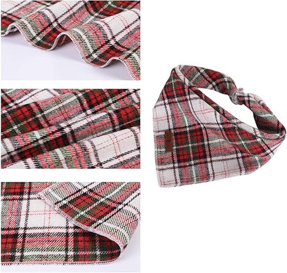 Lionet Paws Christmas Dog Bandana Washable Cotton Handkerchief Scarf Triangle Red Green Plaid Grey Dog Bandanas for Medium Large Dogs Girl Boy
