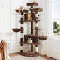 Allewie 73in Fan-Shaped Space-Saving Corner Cat Tower/Multi-Level Tall Cat Tree for Indoor Kitties/Cozy Baskets/Condos/House/Perches/Sisal Scratching Posts/Pet Activity Center/Leopard Print
