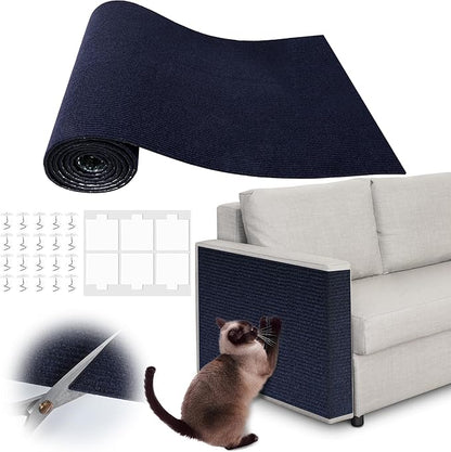 Cat Scratch Furniture Protector - 138" x 17" Trimmable Self-Adhesive Cats Claws Scratch Pads, DIY Cat Climbing Couch Protector for Scratch Post Cat Tree Replacement Indoor (Dark Blue)