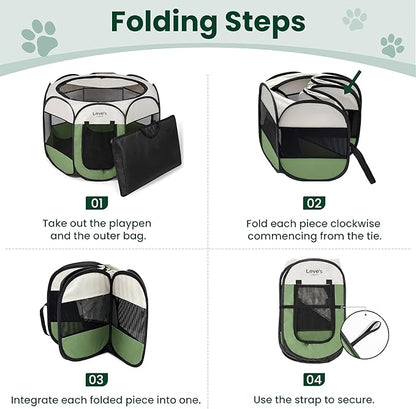 Love's cabin Pet Puppy Dog Playpen, Large Dog Tent Crates Cage Indoor/Outdoor, Portable Playpen for Cat, Foldable Pop Up Dog Kennel Playpen with Carring Case, Removable Zipper Top, Olive Green