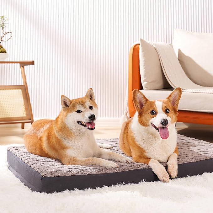 Orthopedic Dog Bed - Waterproof & Machine Washable Plush Pet Bed with Non-Slip Bottom, Soft Memory Foam Mattress for Small Dogs and Cats, 23x17 Inch, Grey