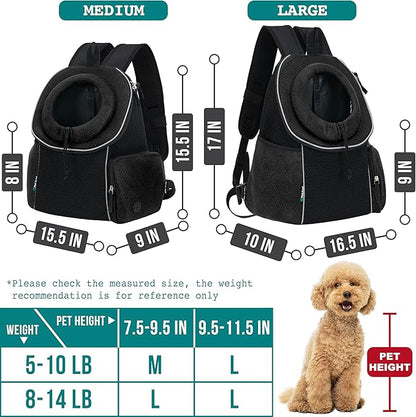 PetAmi Dog Front Carrier Backpack, Ventilated Adjustable Dog Pet Cat Chest Carrier Backpack, Dog Carrier for Hiking Camping Travel, Small Dog Puppy Medium Cat Carrying Bag, Max 10 lbs, Black