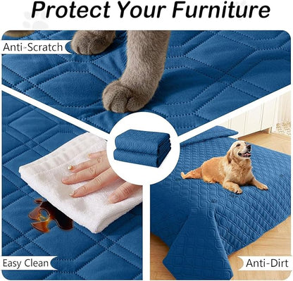 hyha Waterproof Dog Bed Blanket, Soft Pet Blankets, Waterproof Couch Cover for Dogs, Reversible Sofa Covers Washable for Furniture (40x70 Inch, Navy Blue/Blue)