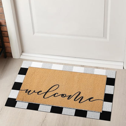 Tinideya 2 Pcs Door Mat Welcome Non Slip Coir Mats Floor Layering Doormats Seasonal for Front Porch Entryway Decor(Welcome)
