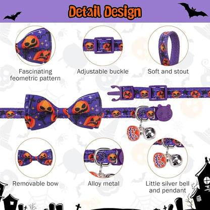 SCENEREAL Halloween Cat Collar Breakaway 3 Pack, Safety Collars, Pet Accessory for Outdoor and House Cats Kittens, Orange Purple