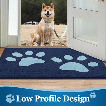 Buganda Dog Door Mat for Muddy Paws, Absorbent Dirt Trapper Washable Indoor Doormats, Non Slip Low-Profile Mud Mat for Dogs, Front Entrance Doormat for Inside Floor (59x24 Inches, Dark Blue)
