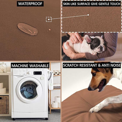 Dog Bed Cover Waterproof Replacement Machine Washable Covers for 36x36 Inch Dog Bed Heavy Duty Scratch Resistant Mattress Protector Pet Bed Round Brown Cover Only