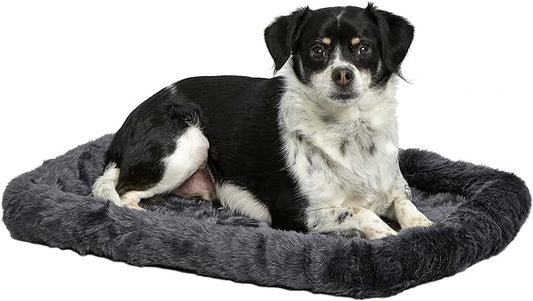MidWest Homes for Pets QuietTime Dog Bed – Gray Faux Fur Bolster, Ultra-Soft and Machine Washable, Fits 24-Inch Crates and Carriers, for Small Breed Dogs