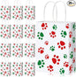 Blulu 20 Pcs Christmas Red Green Puppy Dog Paw Gift Bags with Paper Twist Handles, Dog Paper Gift Paw Treat Goodie Bags for Pet Treat Party Favor, 6.3 x 3.1 x 8.6 Inch