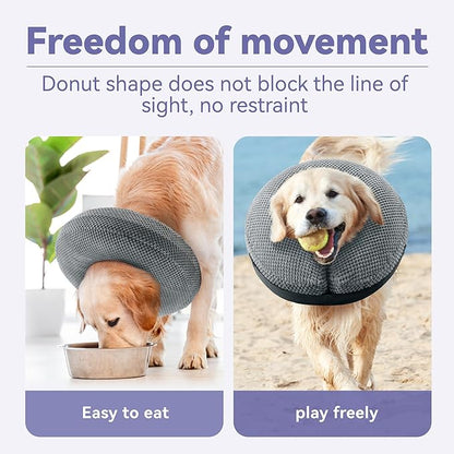 Soft Inflatable Dog Cone Alternative - Neck Donut E Collar for Large, Medium, Small Dogs & Cats - Post Surgery Recovery Collar to Stop Licking - Grey