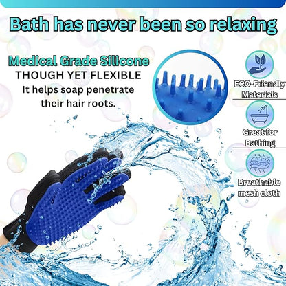 (Left Hand) Pet Hair Remover Glove – Blue, Reusable Grooming Glove for Dogs, Cats & Horses, Gentle Deshedding, Bathing & Massaging, Anti-Shedding Tool for Pet Hair Removal (Left Hand only)