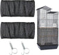 JULMELON 2Pcs Adjustable Bird Cage Seed Catcher(Black) Birdcage Nylon Mesh Cover Twinkle Star Universal Birdcage Cover for Parakeet Round Square Cage with Spring Hook