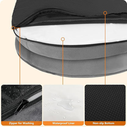 Dwanton Orthopedic Dog Bed for Large Dogs with Gel Memory Foam, Waterproof Dog Sofa, Washable Pet Bed with Four Sided Bolster Cushion, Removable Cover & Non-Slip Bottom, 42", Light Gray